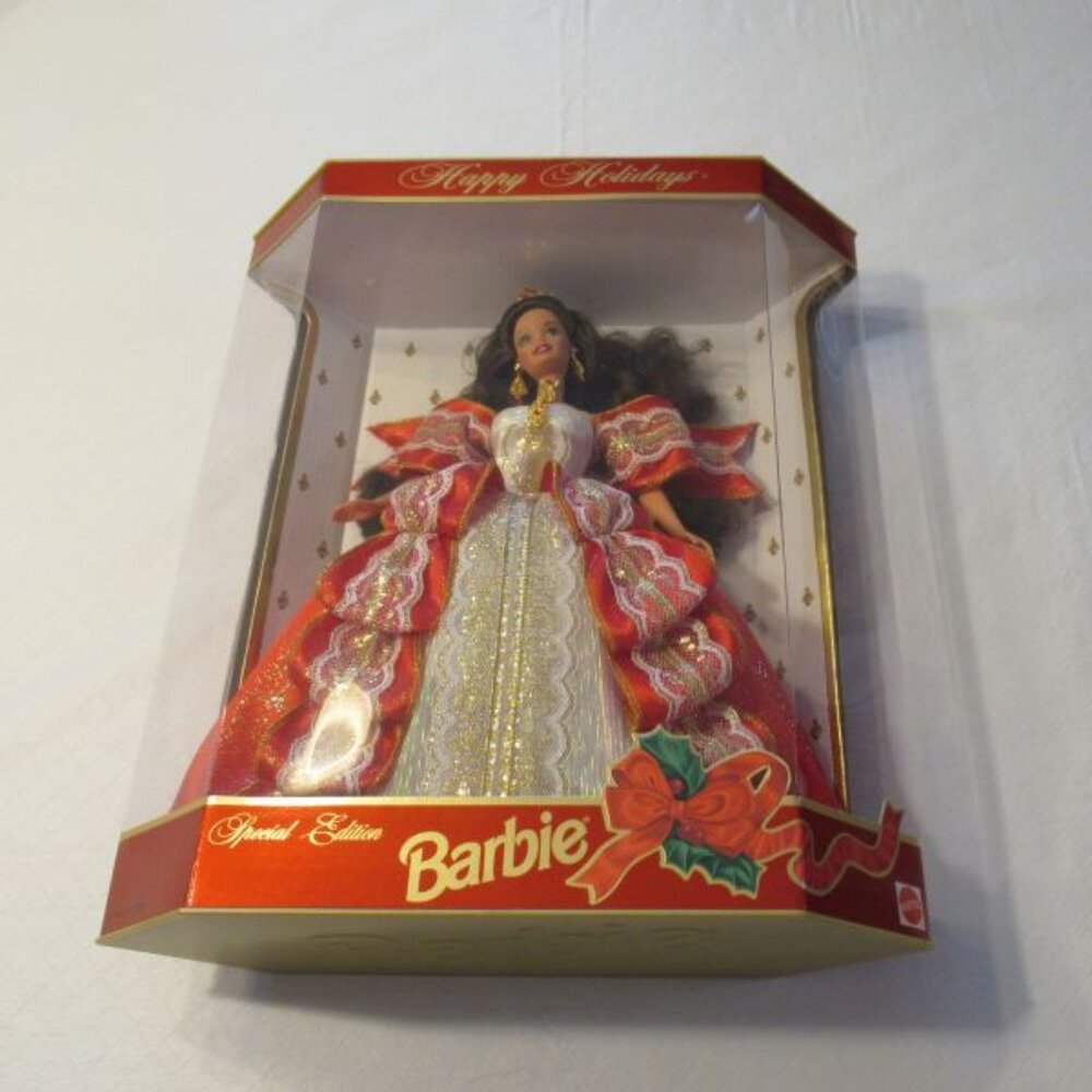 1997 Mattel Happy Holidays White BARBIE DOLL Brunette Hair Special Edition, MIB